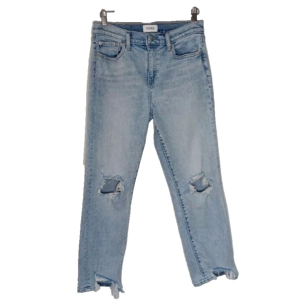 Pistola Jeans Womens 28 Distressed Straight Leg‎ High Rise Raw Hem Denim Pants